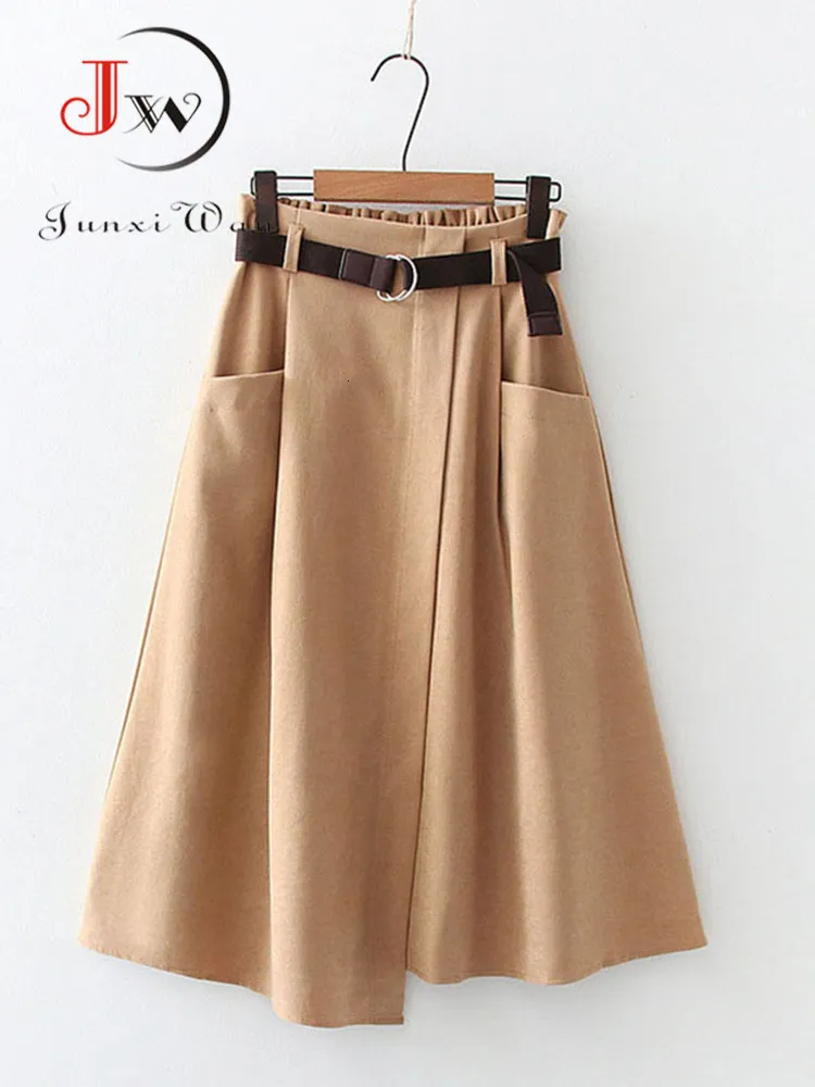 Skirts Women Casual Spring And Autumn Solid High Waist Irregular Pockets Midi Fashion Simple Elegant Saia Faldas 230310