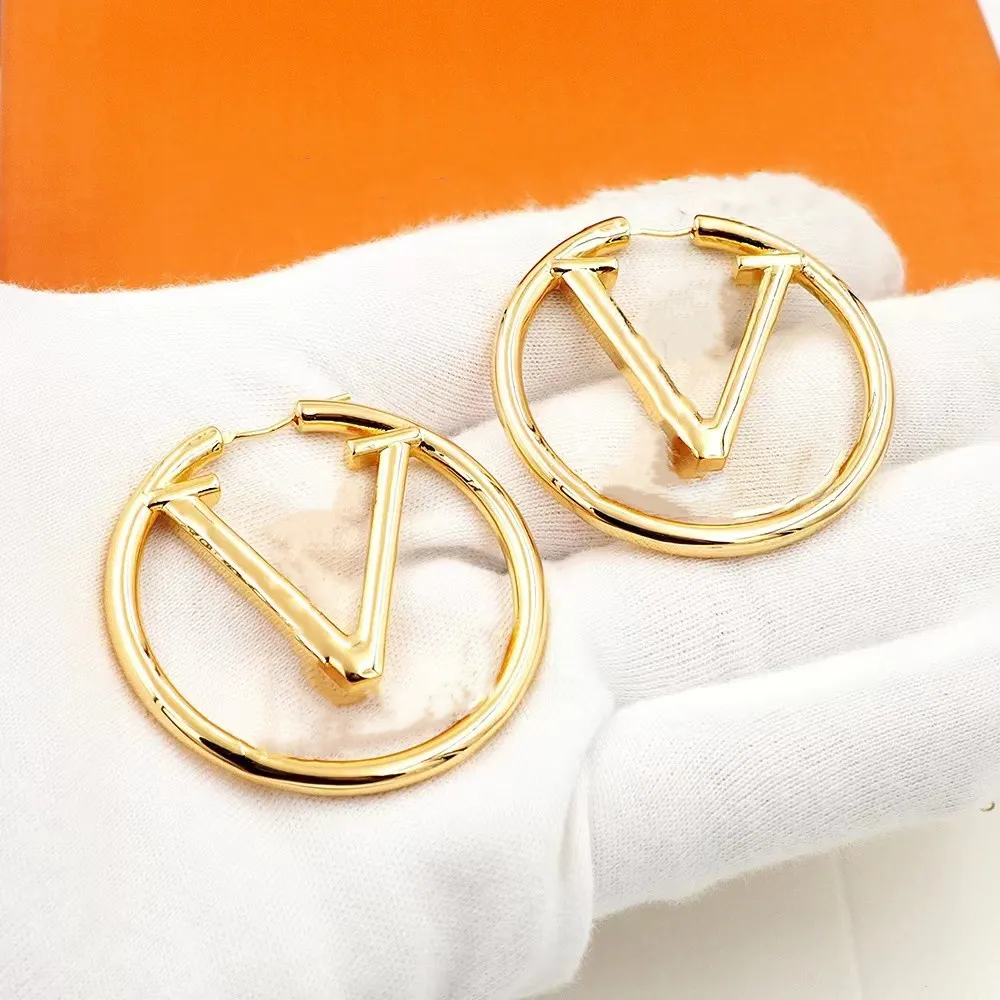 Fashion double letter gold hoop earrings for women lady party wedding lovers gift engagement Jewelry for Bride just hoops silver d204V