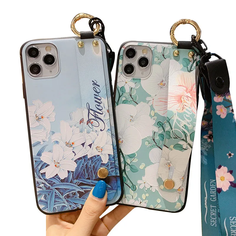 Capas de telefone celular de punho de flor de flores em releve