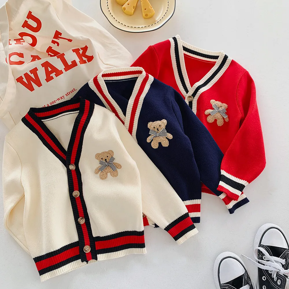 Cardigan Autumn Winter Kid Sweater Casacos 410yrs Roupas de estilo Preppy Boys Warm Boys Outwear Mous