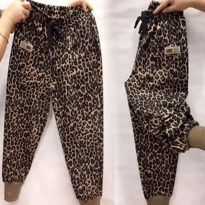 Women's Pants Capris Autumn Winter Leopard Women's Pants Elastic midja Casual Plus Size Sports Pants Women's Plush Harem Trousers 230310