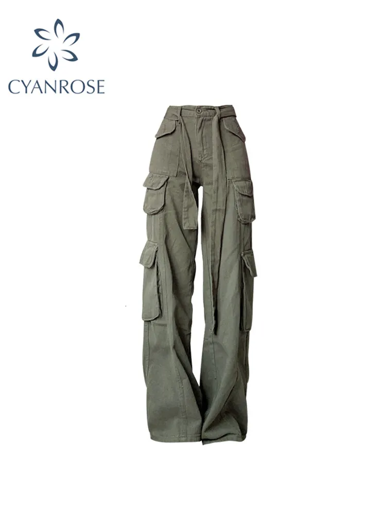 Pantaloni da donna Capris Retro Tuta verde militare Pantaloni larghi da donna Cargo Pantaloni da donna Pantaloni casual larghi a vita bassa sexy Streetwear 230310