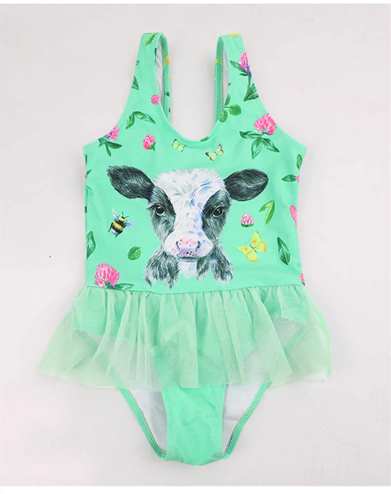 One-Pieces Lace Deco Kids Girls One Piece Swimsuit Cow Print Children Baby Swimwear Summer Child Girl Bathing Suit