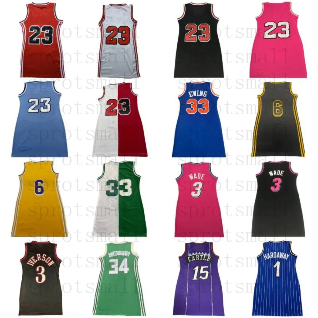 Stitched 3 Dwyane Wade Allen Iverson Woman Basketball Jerseys 34 Giannis Antetokounmpo 15 Vince Carter 1 Anfernee Hardaway 33 Patrick Ewing Women Sexy Dress