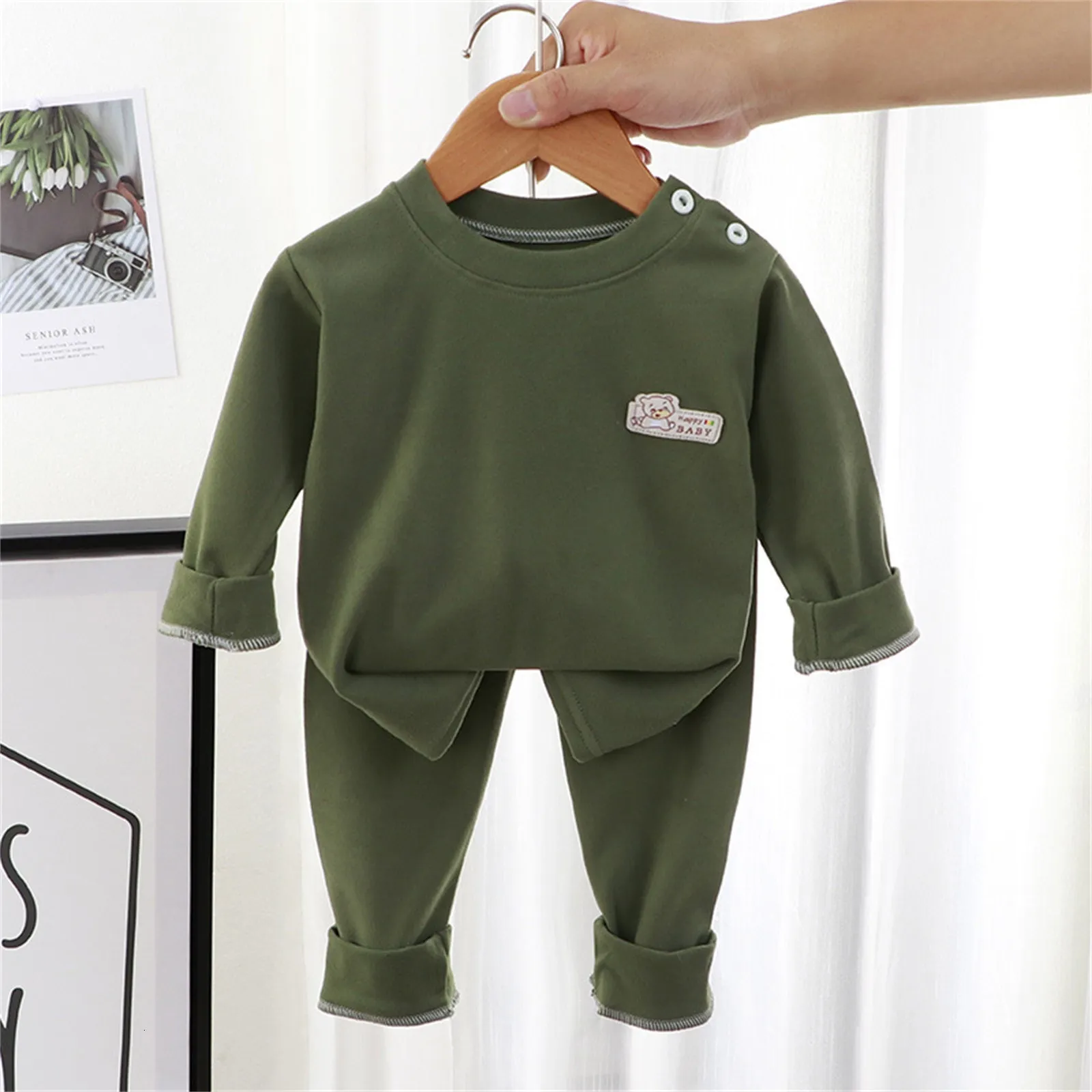 Pyjamas filles garçons tout-petits pyjamas doux enfant en bas âge solide à manches longues ensemble de vêtements de nuit pour enfants 7 8 Legging 4t tenue de Thanksgiving fille 230310