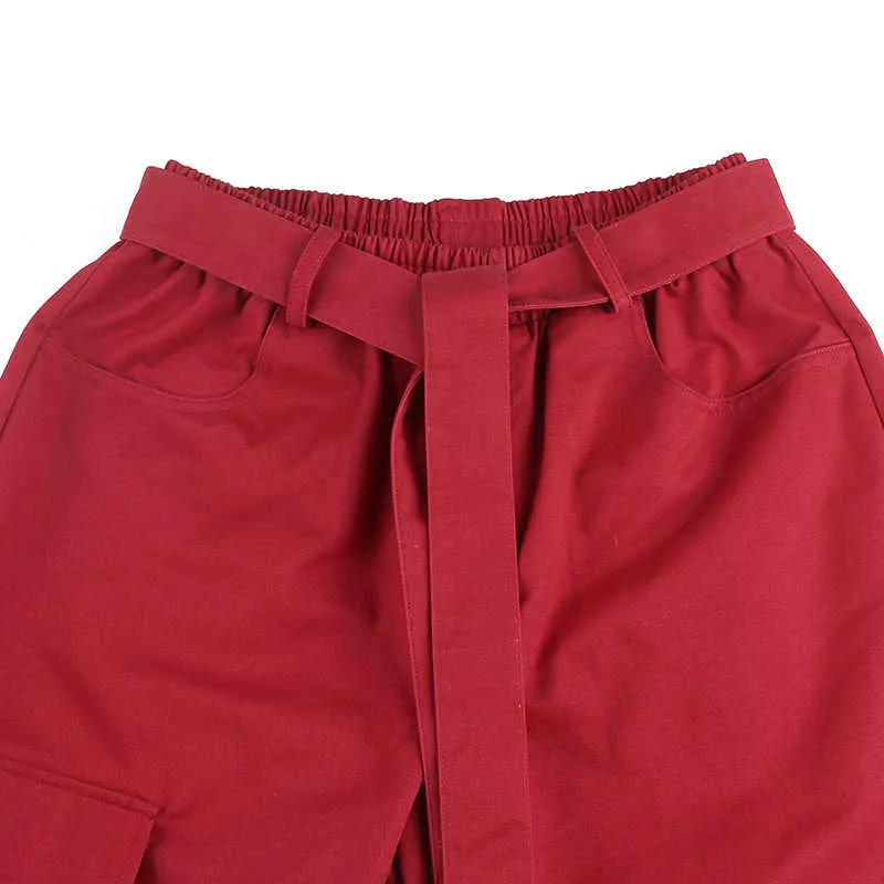 Women's Pants Capris Weekeep Tie Up Low Rise Cargo Pants 100% Cotton Women  Streetwear Red Cool Baggy Wide Leg Casual Pants Pocket y2k Trousers Ladies