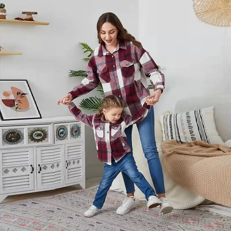 Famille correspondant tenues Plaid mère fille Blouses ensemble à manches longues maman et moi vêtements automne maman bébé femmes filles t-shirts robes 230310