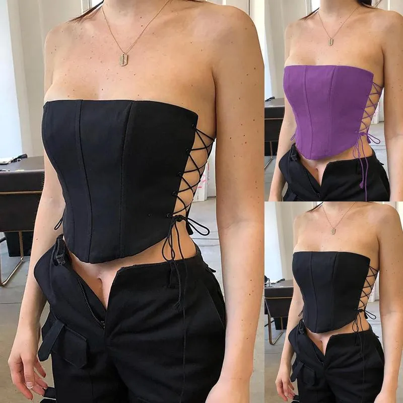 Damestanks dames sexy mouwloze wrap backless chicken eye sides banden corset tanktop vrouwen 2023 kleding