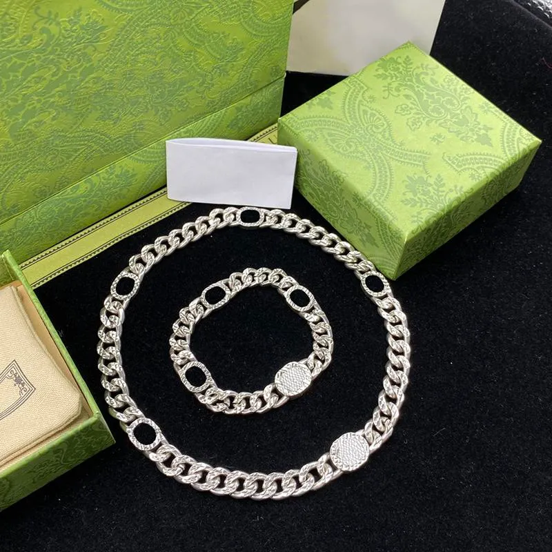 Mens Bracelet Necklace wholesales Set Designer Letter G For Women Couple Necklaces Jewelry Luxury Silver Chain Link Necklaces