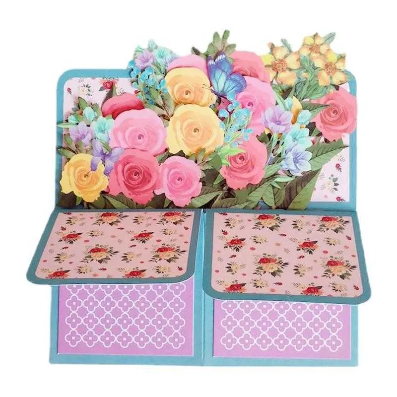 Gift Cards Paper Up Flowers Colorful Birthday Cards For Women Mother's Day Card Forever Flower Bouquet 3D Up Paper Flower For Easter Mother Z0310