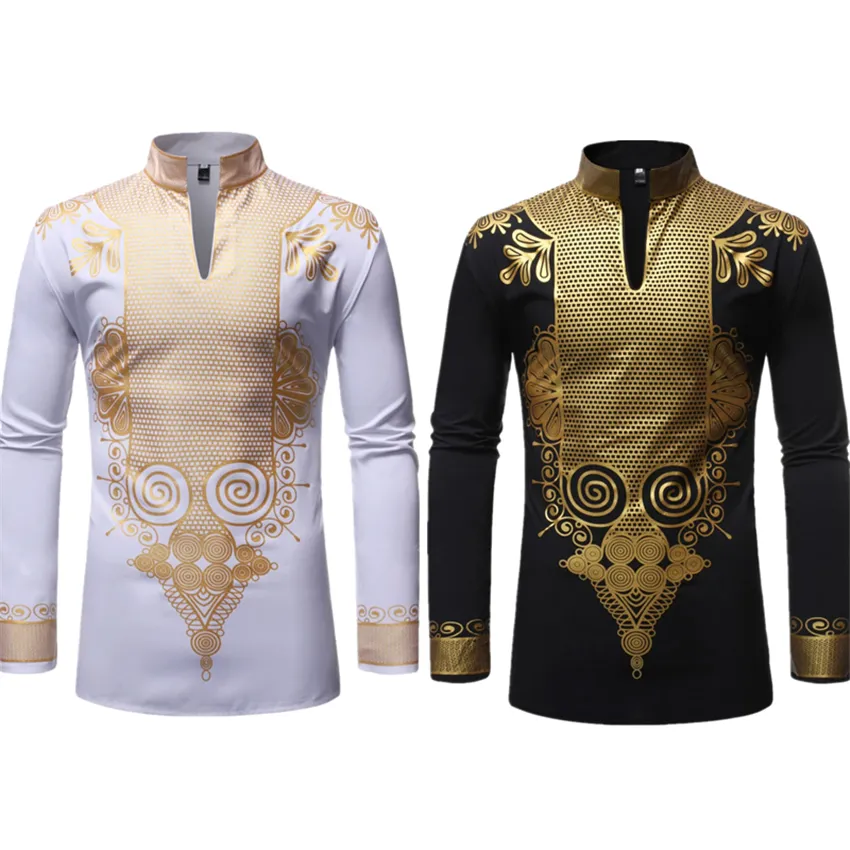 Vêtements ethniques Hommes Imprimer Robes Africaines Imprimer Riche Bazin Dashiki T-shirt À Manches Longues Style De La Mode Traditionnelle Adulte Blouse Vêtements 230310