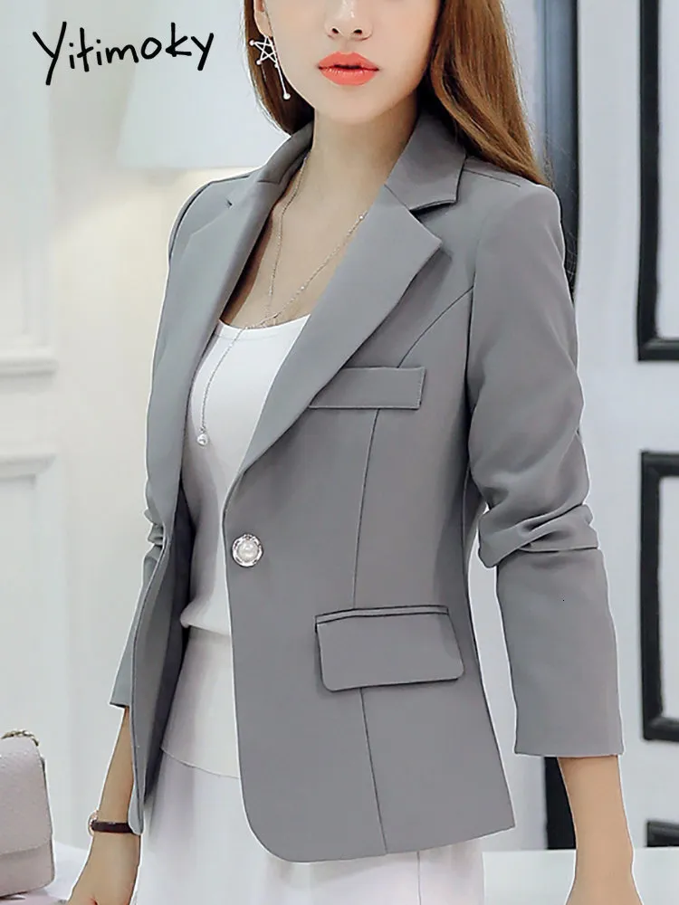 Damespakken Blazers Yitimoky Single Button Blazers For Women Korean Fashion Slim Chic Suits Office Ladies Long Sleeve Elegant Casual Blazer 230310