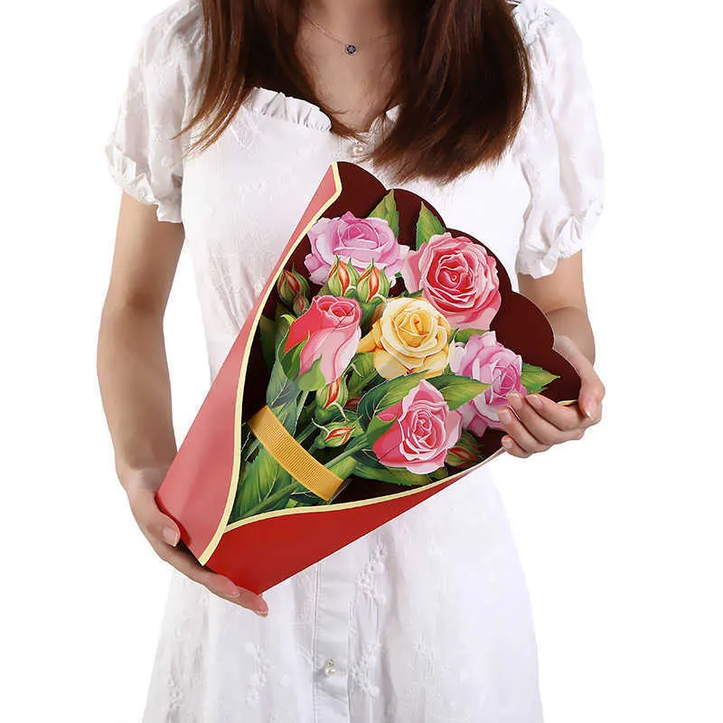 Carte regalo 3D Pop Up Bouquet di fiori Biglietto di auguri Carta eccellente Festa della mamma Regali per ragazza Fiori artificiali Anniversario San Valentino Compleanno Z0310