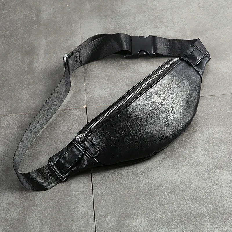 Midjepåsar Luxury Pu Leather Fanny Pack Men mode Justerbart bälte Male Heupas Högkvalitativ Bum Banana Sac 230310