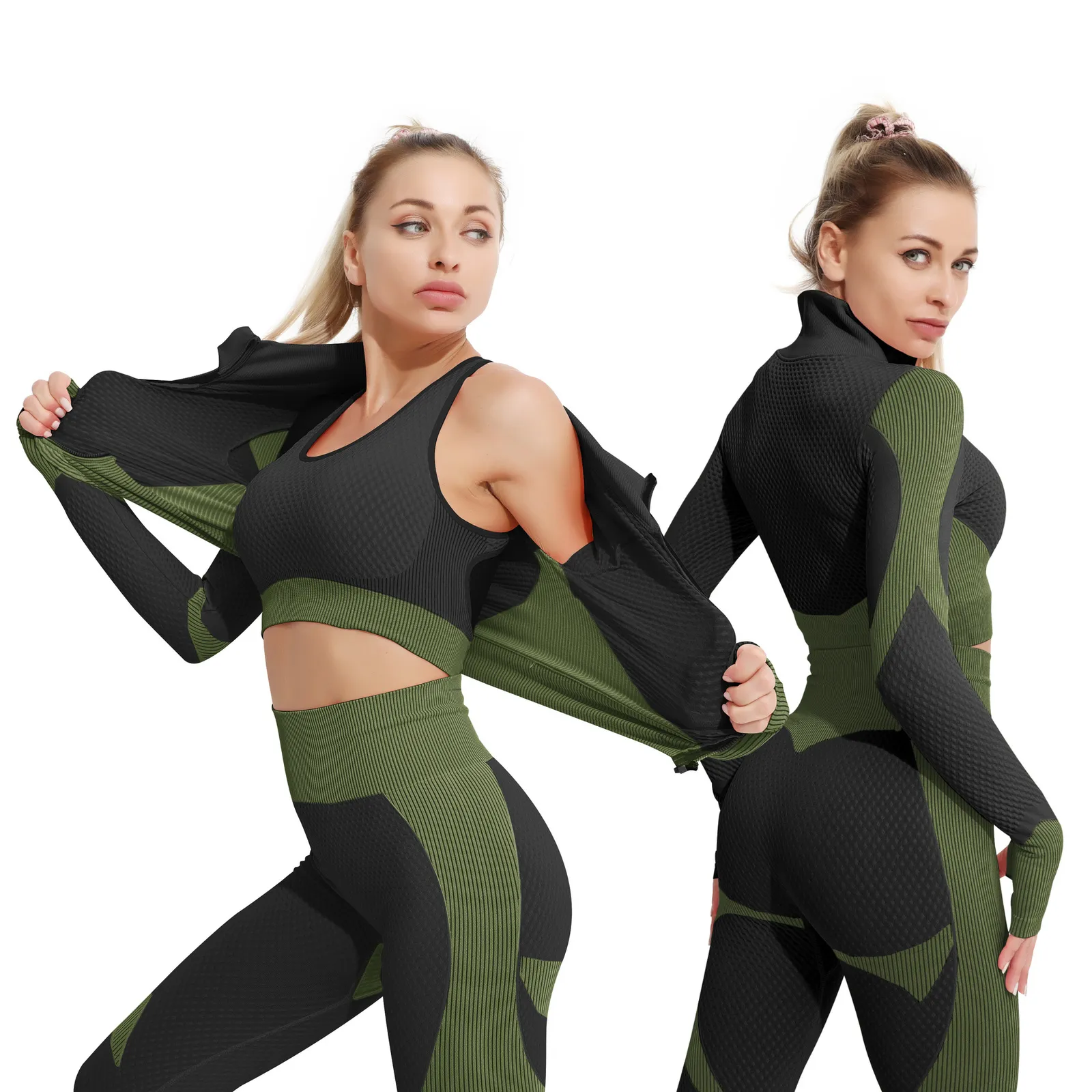 Yoga Outfits 2 3 Pieces Set Bar High Waisted Tight Pants Gym Exercise Clothing Suitable Sportswear For Women Zipper Jacket Leggings Suit 230310