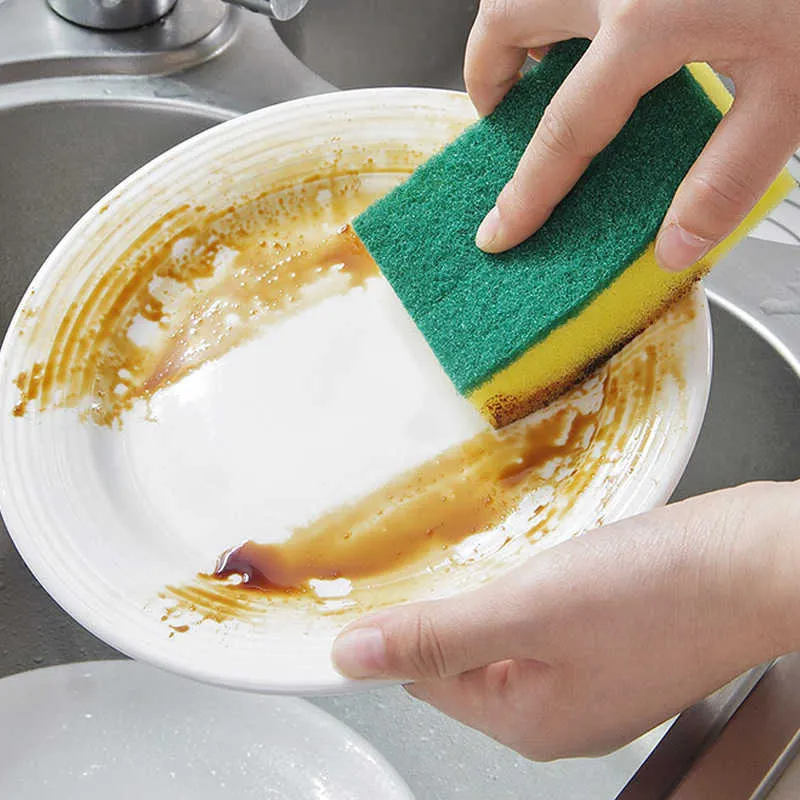 Sponges Scouring Pads Kitchen Sponge Double Sided Cleaning Cloth Bathroom Pot Bottom Tableware Cleaning Surface Stain Removal Magic Sponges R230309