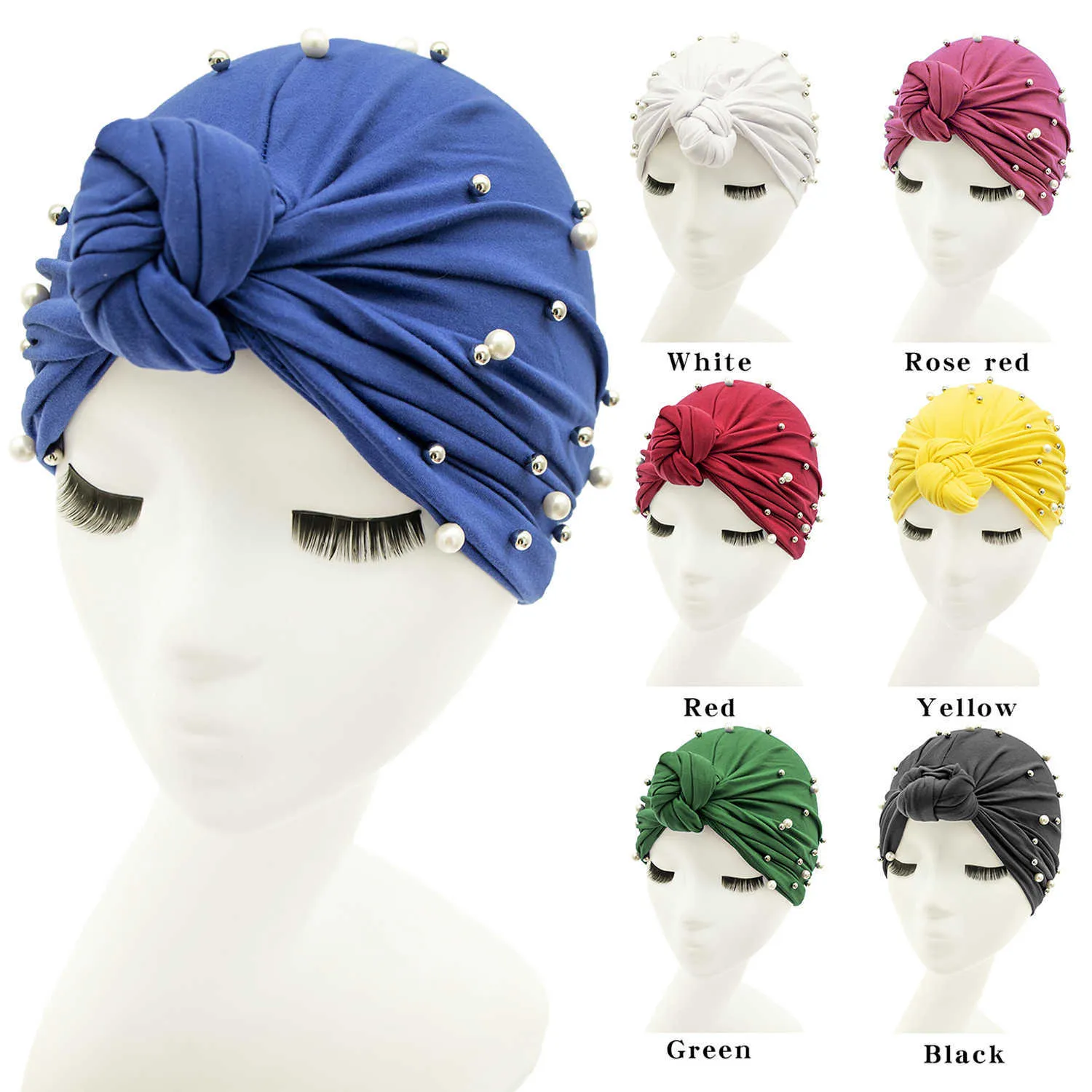 Fashion face mask neck gaiter 2021 New type Muslim beaded hat Knot headband on the front