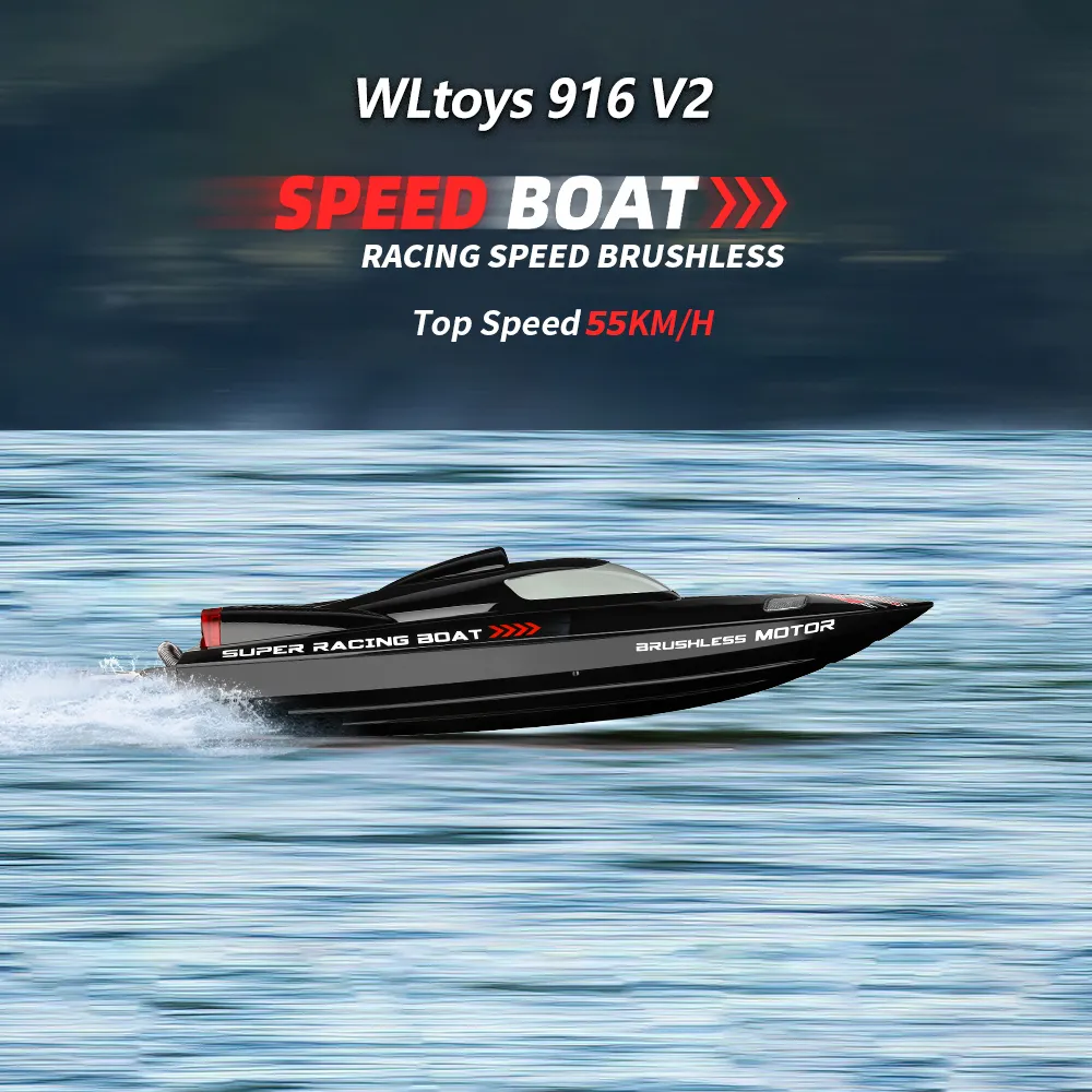 ElectricRC -båtar WLTOYS WL916 RC Boat 2,4 GHz 55 kmh Brushless High Speed ​​Racing Boat Model Remote Control Speedboat Children RC Toys 230310