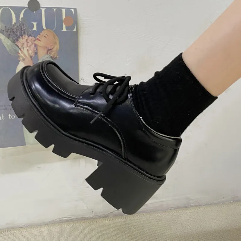 Women s Black Platform Mary Jane Shoes PU Leather Lace up Retro Lolita Shoes for Casual Spring Autumn 2024