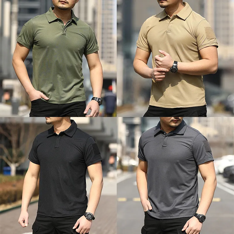 Men's Polos Tshirt Tactical Short Sleeve Fans Tees Tunic Outdoor Quick Dry Summer Men Loose Movement Tie Button Sark 230311