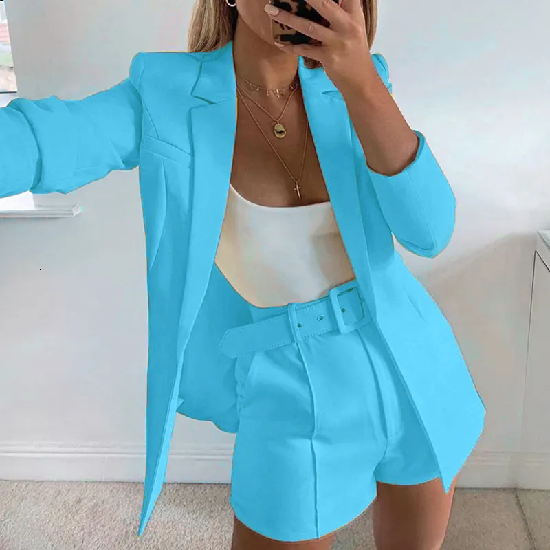 Costumes pour femmes Blazers Deux pièces Blazer Costume Femmes Bureau Ensembles Automne À Manches Longues Cardigan Blazer Shorts Solide 2 Pièces Ensemble Dame Casual Blazers Ensemble 230311