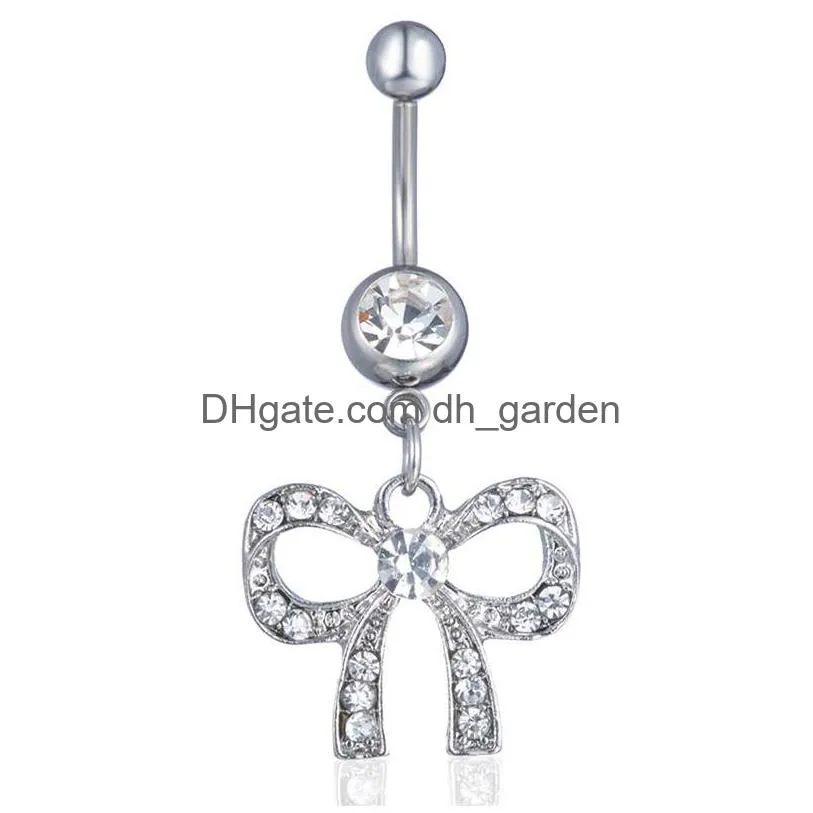 Nombril Bell Button Rings D0585 Bowknot Clear Stone Belly Ring Drop Livraison Bijoux Corps Dhgarden Dhnga