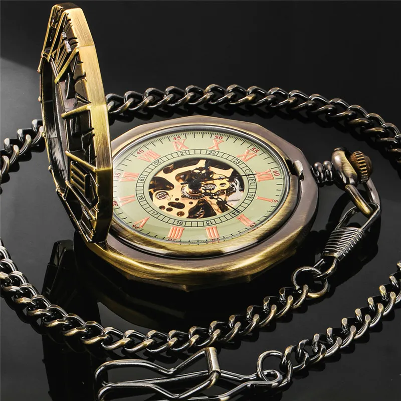 Steampunk – montre de poche ajourée pour hommes et femmes, montre mécanique automatique, affichage des chiffres romains, avec chaîne à pendentif