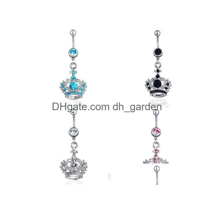 Navel Bell -knappringar D0148 Mix Color Crown Belly Ring Drop Leverans smycken Body Dhgarden DHNL3