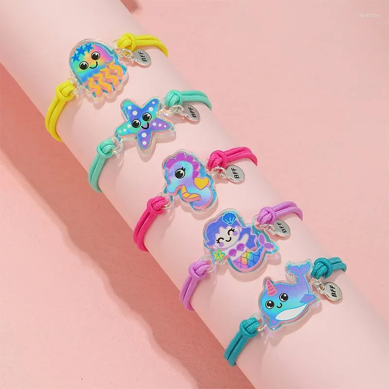 Bracelets porte-bonheur 5 pièces/ensemble mignon océan Animal acrylique couleur bonbon extensible corde Bracelet pour adolescents filles bandeau utiliser fête anniversaire cadeau