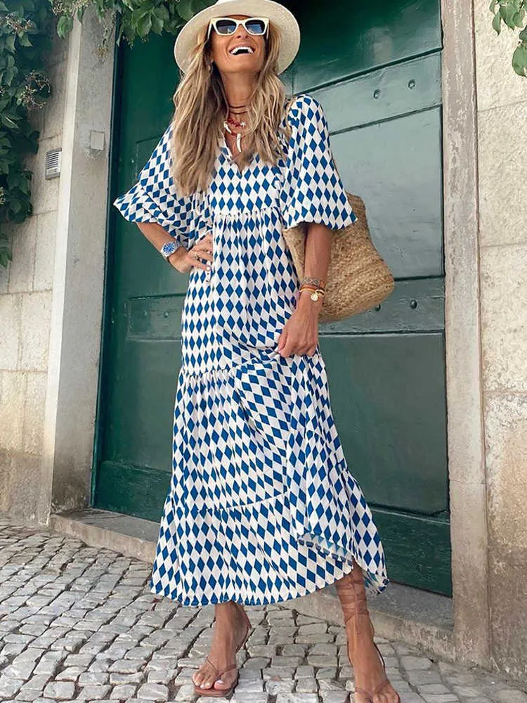 Akivide Abiti Midi Donna Boho Stampa Floreale Manica Corta con
