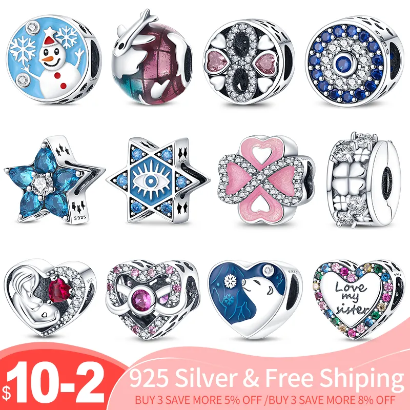 925 silver Fit Pandora Original charms DIY Pendant women Bracelets beads color zircon heart round shape pendant