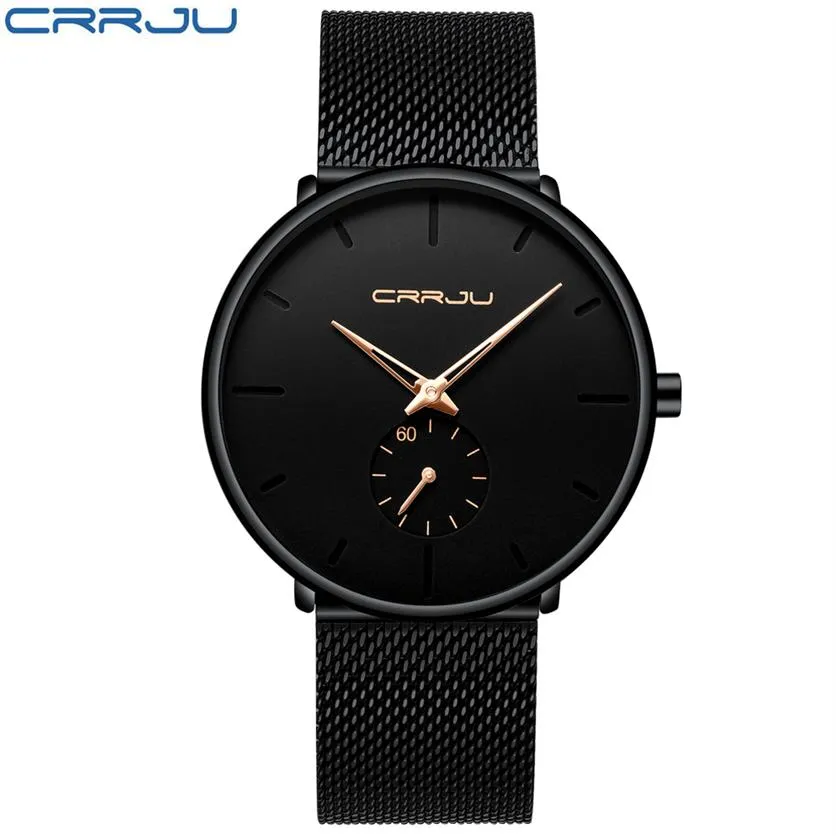 2020 CRRJU Top Brand Luxurz Quartz Assista Men Black Black Japão Japão Watch-Watch Aço inoxidável Face Ultra Fin Clock Relogio NE253M
