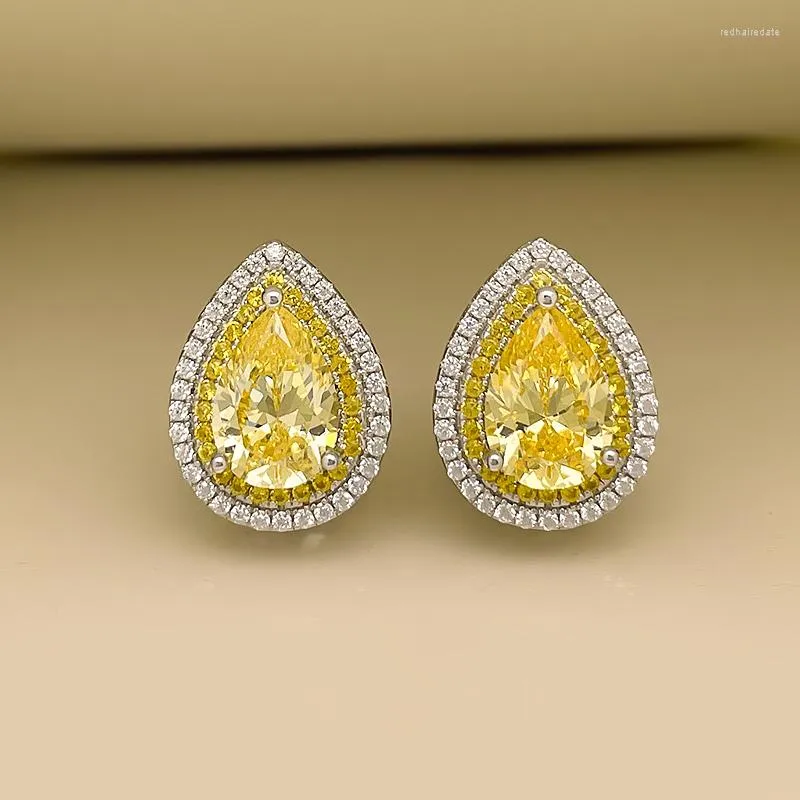 Ryggsörhängen 2023 S925 Sterling Vita smycken Yellow Diamond Pear Shape 7 10 Flower Cut 5A Zircon Factory Direct Sales