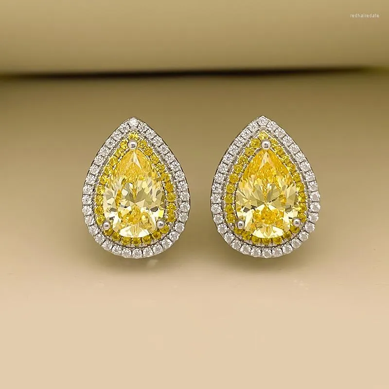 Dos Boucles D'oreilles 2023 S925 Sterling Blanc Bijoux Jaune Diamant Poire Forme 7 10 Fleur Coupe 5A Zircon Ventes Directes D'usine