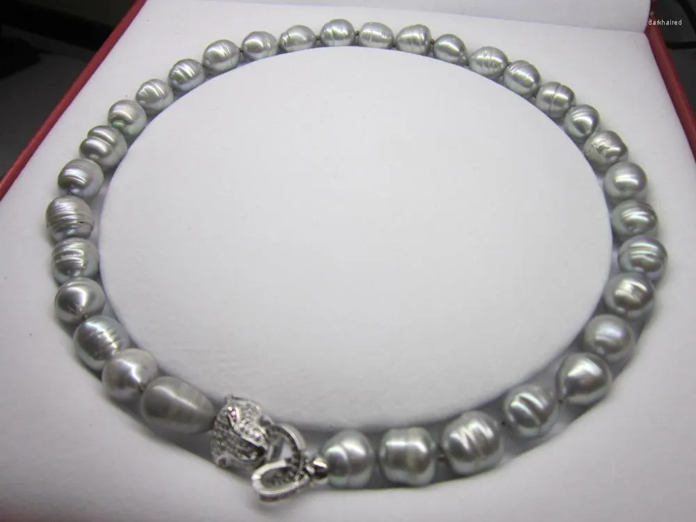 Kedjor 11-13mm Natural South Sea Barock Gray Pearl Necklace 18 "36" Leopardlås