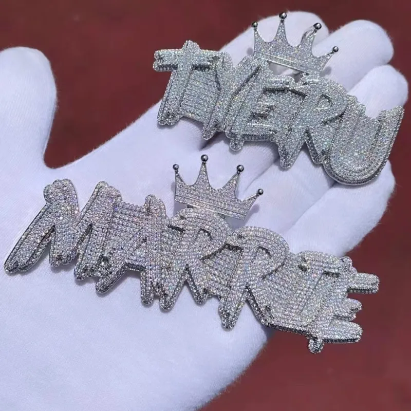 Nome personalizado de prata de ouro da moda pendente de bling cz cartas de coroa pendente com 3 mm 24 polegadas Cadeia de corda Homens de hip hop jóias