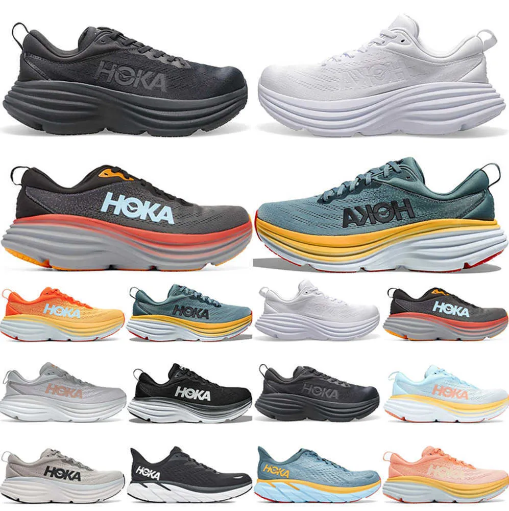 Buty motocyklowe buty do biegania na zewnątrz dla mężczyzn Women Hoka Bondi 8 Clifton Triple White Black Harbor Mist Summer Song Blue Lunar Rock Runner