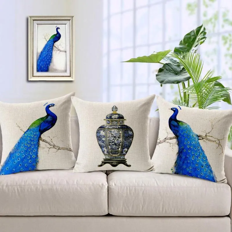 Kussensloop pauw deksel European Court Style Animal Cartoon Love Blue Bird Throw Pillowcase Groothandel