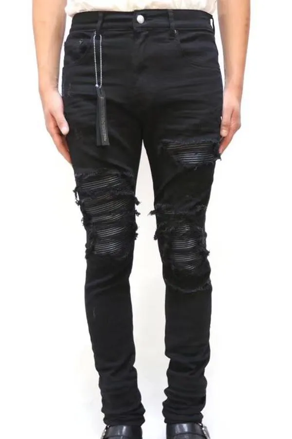 Mens Distressed Leather Skinny Jeans With Ribbed Jean Patches Style 2614  From Sadfk, $81.32