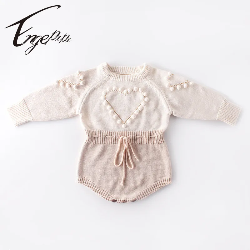 Jumpsuits Engepapa ręcznie robione miłość na drutach ubrania z długim rękawem wiosna jesienna maluch dziecięca dziewczynka romper urodzony Baby dziewczyny kombinezon 230310