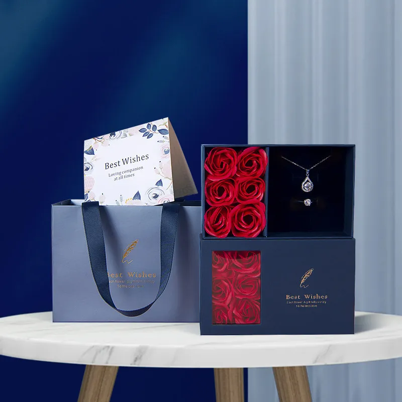 Sieradendozen Drop Ruby Gem ketting oorbellen sieradenpak vier blad klaver Jeoodsy voor feestje Eeuwige leven bloemen geschenkbox 230310