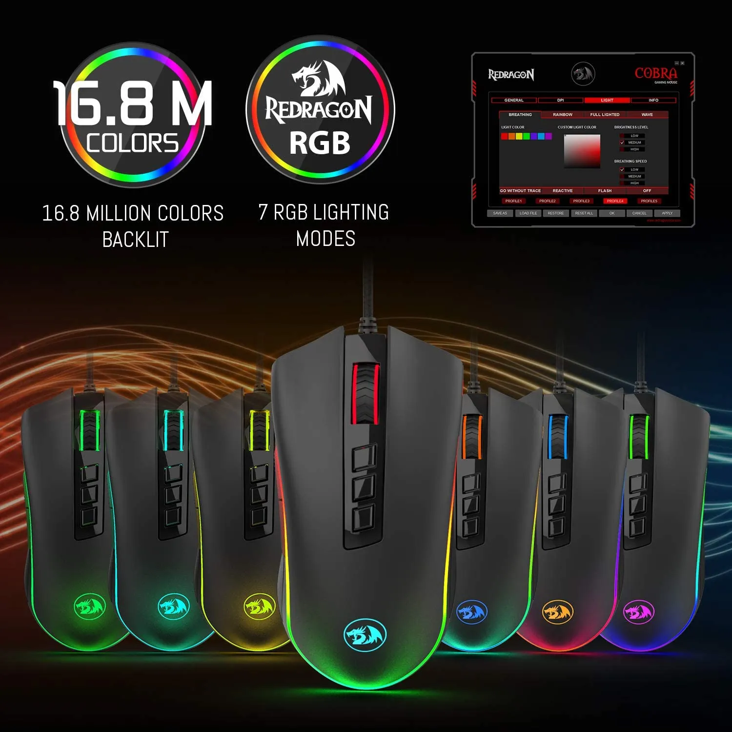 n M711-FPS Cobra Optical Switch (LK) Gaming Mouse RGB Backlit 24000 DPI 7 Programmable Buttons PC Computer Gaming Mice