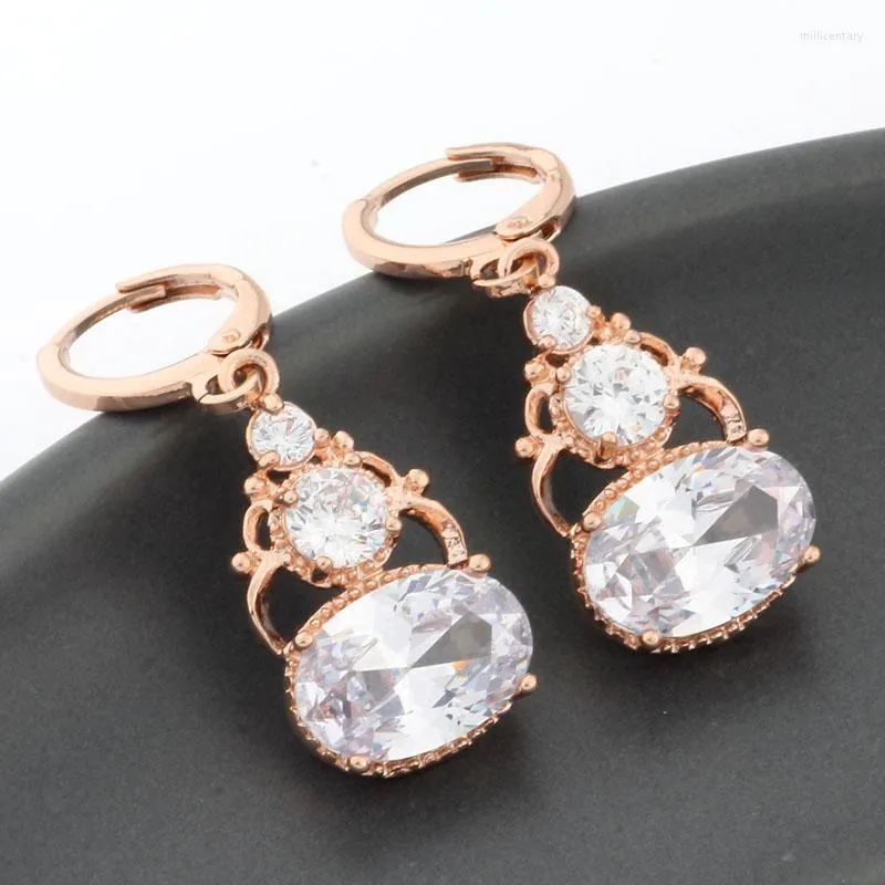 Hoop Earrings Earings For Women 585 Rose Gold Color Hanging White Natural Zircon Fashion Jewelry 2023 Luxury Quality