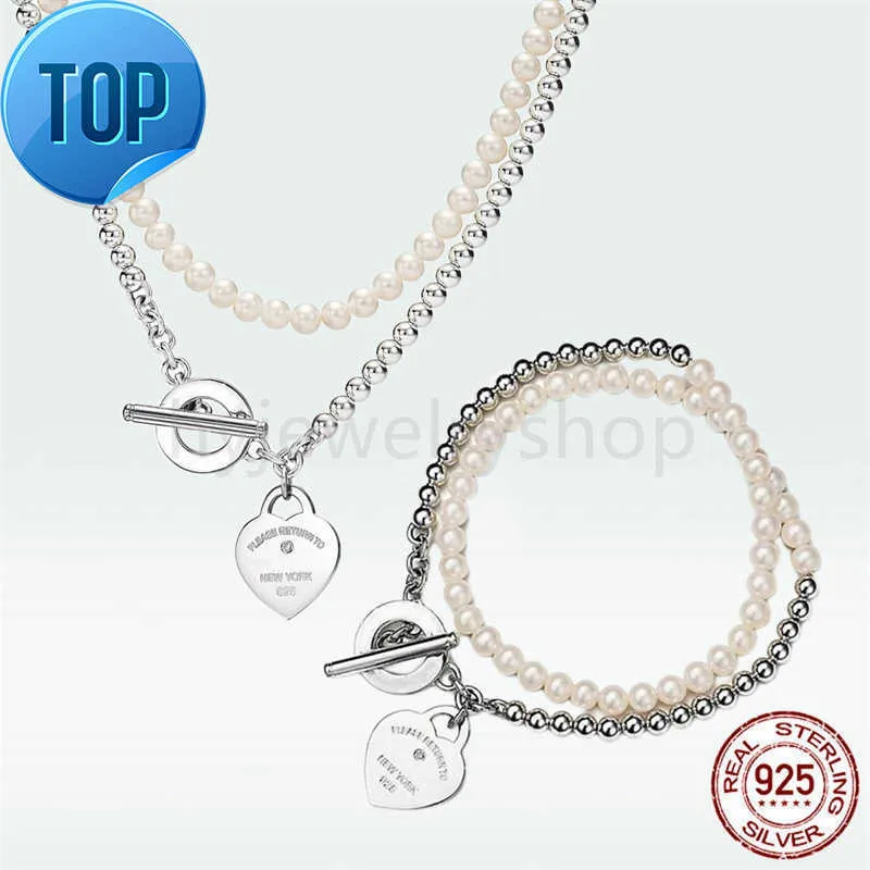 T Designer heart pendant tag pearl Necklace bracelet diamond stud earrings Women Luxury Brand Jewelry Classic Fashion 925 sterlling silver
