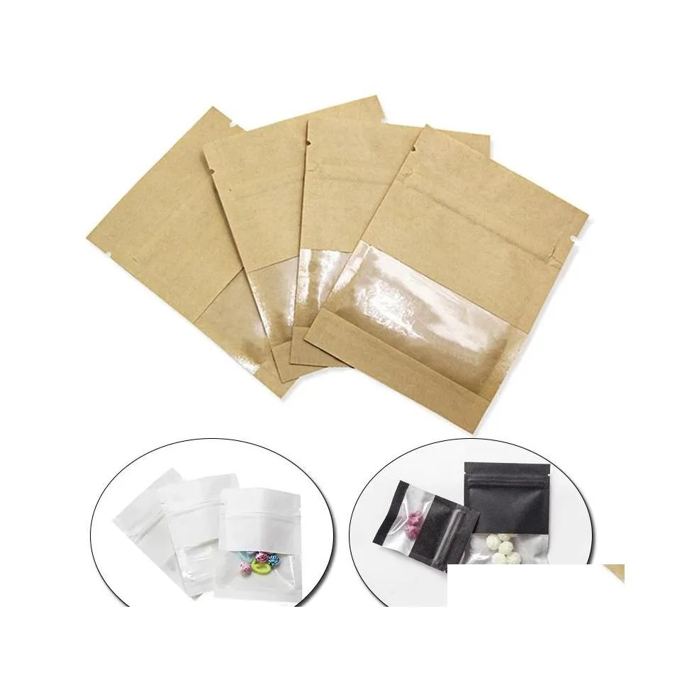 Favor Holders Sacs en papier kraft refermables avec fenêtre Sac de rangement en plastique anti-odeurs Pochette d'emballage étanche à l'humidité pour la goutte de nourriture De Dh6Wn