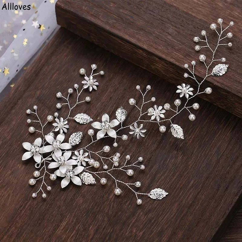 Alloy Flower Pearls Tiara brudhuvudstycken bröllop pannband hår kamklipp kvinnor hår smycken rhinestone brud huvudbonad prom evenemang hår tillbehör cl1983