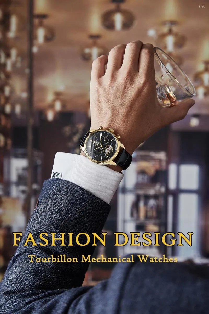 GRMONTRE Automatic Mechanical Mens Watch Waterproof Leather Date