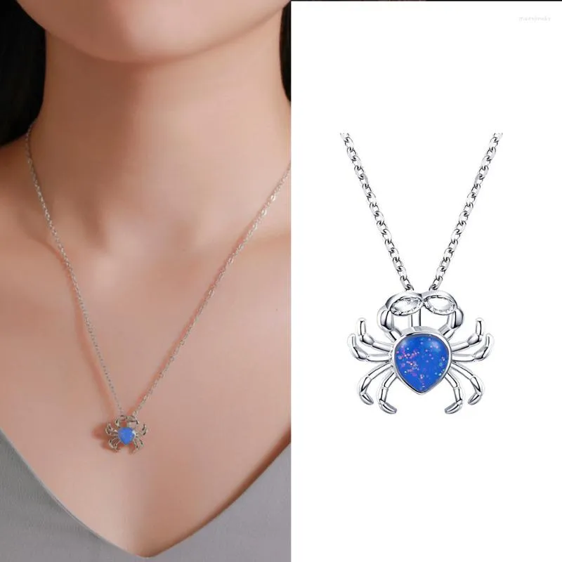 Kedjor Metal Blue Crab Necklace Japanese and Korean Cute Opal Animal Collarbone Chain Fashion Smyckes nisch