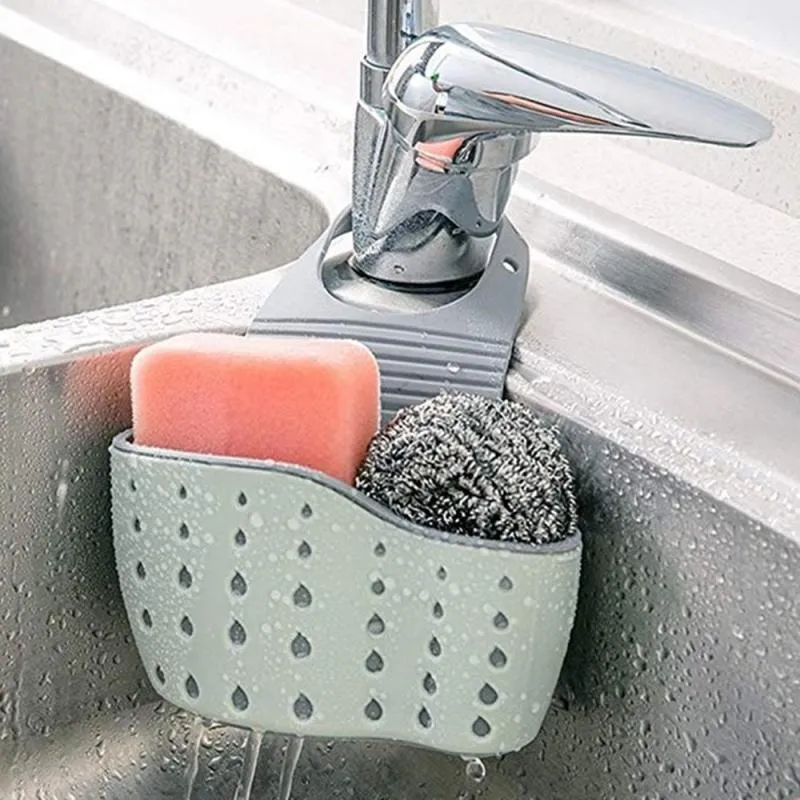 Crochets Rails évier étagère savon éponge égouttoir Silicone panier de rangement sac robinet support réglable salle de bain cuisine accessoires