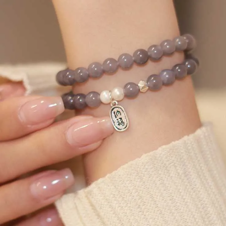 Bracelets Ins cristal d'agate gris vent coréen avec plusieurs boucles de bijoux de bracelet pour femmes de mode perle d'eau douce